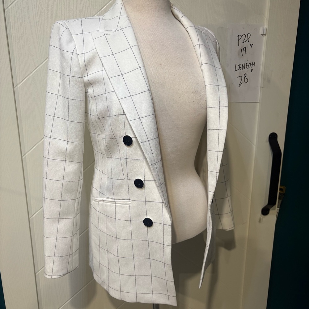 Bar III White Windowpane Plaid Blazer (XS) 80s‎ Style/ Retro/ - Picture 3 of 7